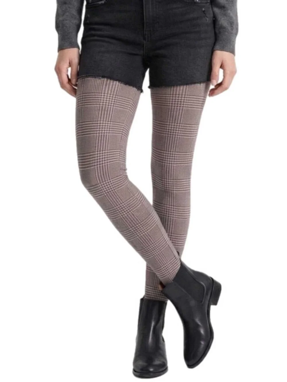 Gray Check Printed Tights For Women